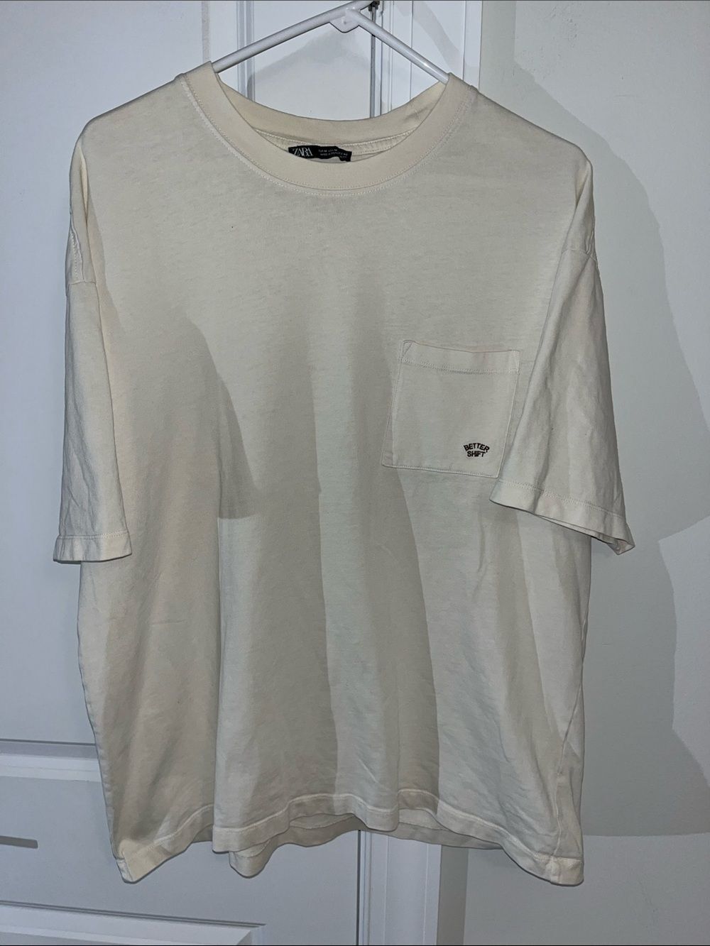 Zara Vintage Better Shift Pocket Creme Cotton Reto Mens oversized T-shirt M